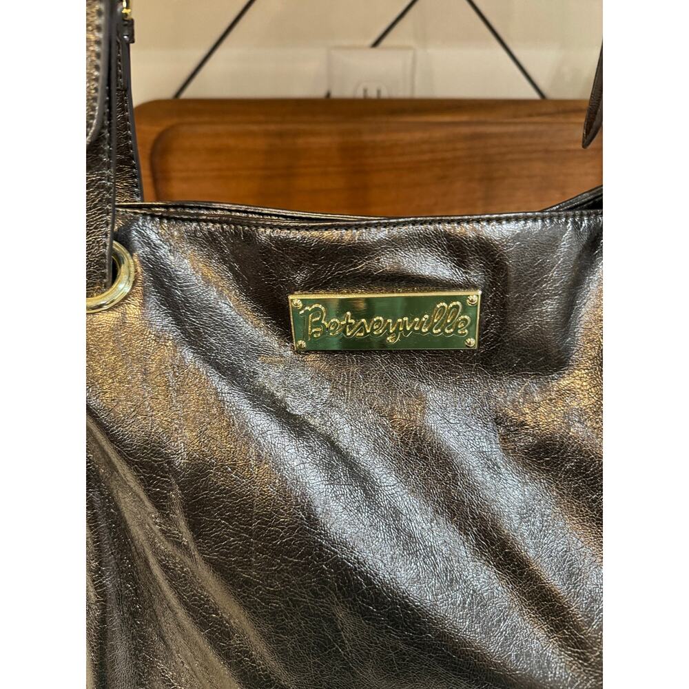 vintage Betsey Johnson Gunmetal Tote Bag with Ruffle Lace Accents 2006-2009 - Picture 7 of 16